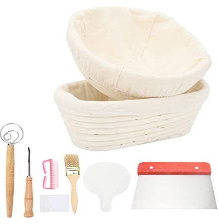 Banneton Gärkörbchen für Brot, 22 cm Rund und 26 cm Oval, Gärkörbe für Sauerteigbrot, Backzubehör für Sauerteigbrot, Glatt, Antihaftbeschichtet für die Brotherstellung, Backgärung