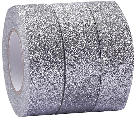 GORGECRAFT 3 Rolle 15 mm X 15 mm Silbernes Klebeband Folien-Abdeckbänder Glänzendes Silbernes Klebeband Washi-Papierband Für DIY Scrapbook Dekorative Klebebänder Fotoalbum