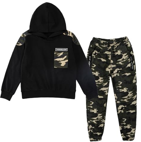 LOLANTA 2PCS Enfants Survêtement Ensemble Sweatshirt à Capuche et Pantalon de Cargo Camouflage pour Garçons 6-13 Ans