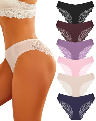 ALL OF ME Lot de 6 Culottes sans Couture Femme Culotte Dentelle Invisible Culottes Confort Slip a La Mode Slips sous-vêtements Féminins Multipack Taille S à XL