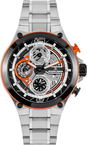 JACQUES LEMANS Analoge Herrenuhr Quarz mit Edelstahlarmband mid-39608, Silber, Armband