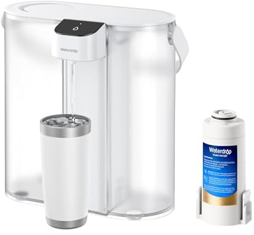 Waterdrop ED02W Compact Electric Water Filter Pitcher, 200-Gallon Rechargeable Instant Powerful Dispenser, NSF/ANSI 42&53&401&372, Reduce PFOA/PFOS, Lead, Chlorine, 14-Cup, NOT Reduce TDS, White