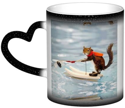 vacsAX Wasserski-Tasse mit Fuchs, Eichhörnchen, Farbwechsel im Himmel, magische Tasse mit individuellem Design und hitzeempfindlicher Keramik-Technologie