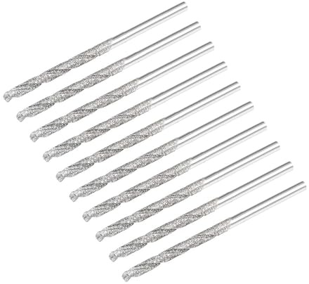 TA-VIGOR 10Pcs 2.5mm Diamond Twist Drill Bit, Diamond Tipped Drill Bit Set Rotary Tools Heavy Duty Micro Diamond Drill Bit Set for Glass Wood Jade Stone Tile