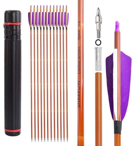 surwolf Bågskytte Kolpilar ID 6,2 mm Jaktpilar Spine 500 Target Arrows for Compound & Recurve Bow 12/24st (lila+koger, 12)
