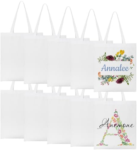 Fyore Bolsas de la compra de sublimación, 10 piezas, de lona en blanco, reutilizables, para decorar publicidad, manualidades (blanco, 34 x 39 cm), Blanco, Bolsas de lona en blanco, Fyore-bag-002