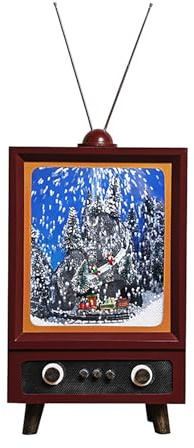 STMKB LED-Schneekugel-Fernseher, Retro-Fernseher, Weihnachts-Schneemusik-Ornamente. Mit LED-Lichtern, Dynamischem Zug Und Musikfunktion, Simuliert Fallender Schnee Im Innenbereich