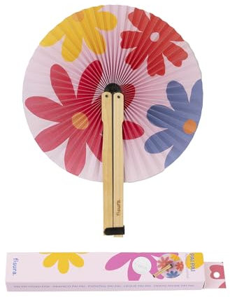 Fisura – Abanico plegable Abanico plegable papel. Abanico pai pai blanco con mensaje. Abanico boda para invitados. Regalo fiesta o ceremonias. (Flores, 1 unidad)