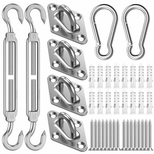 HOOPOE Sonnensegel Befestigungsset,40 Stück M6 Edelstahl Sonnensegel Zubehör Montage mit Spannschlösser Pad-Augen Karabinerhaken Schraube und Expansionsrohr für Awnings Mounting Kit