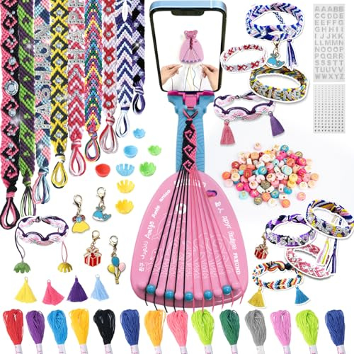 Wwtop Freundschaftsbänder Bastelset, Freundschaftsarmband Selber Machen, Armbänder Bastelset Knüpfen Flechtset Kinder, DIY Armband Schmuckbastelsets für Geschenk Mädchen 6-12 Jahre Armband