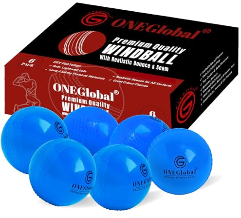 ONEGlobal Premium Windball Soft Cricket Ball | Durable, Embossed Seam, True Bounce & Swing | Wind Ball Cricket Balls for Outdoor & Indoor Practice, Coaching, Garden & Beach Games (6 Blue)