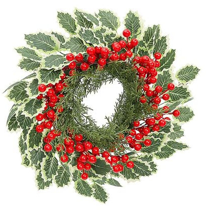 MINGZHE Weihnachtskränze, Stechpalmen-Haustürkranz, Erntedankfest, Innen- und Außenbereich, Dekorativer Kranz, Winterkranz, 40 cm
