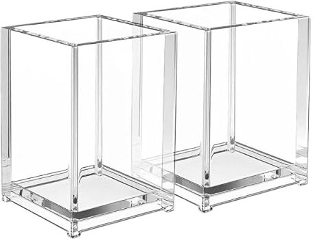 CXNXFD 2 Stück Acryl Stifthalter,Transparenter Make-up-Pinselhalter und Stiftbecher，Aufbewahrungsbox für Büro-Schreibwaren，Schulfamilie (10 x 6,5 x 6,5 cm)
