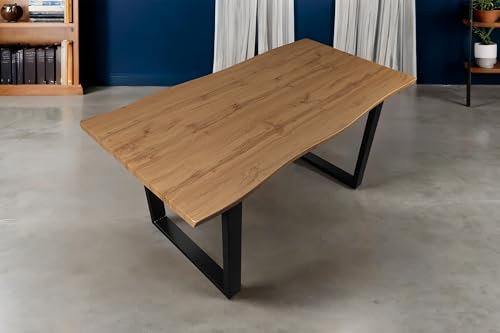SAM Esstisch Josy | 160 x 85 cm | Holz Wildeiche-Optik| U-Gestell Metall schwarz | 40 mm Tischplatte mit Baumkante | Tisch für Esszimmer & Küche