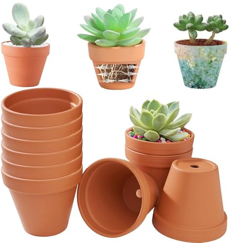 Kinfezlon Terracotta Mini Vasi 10 Pezzi, 10 x 8 cm, for Fai da te, Con Foro di Scarico, Riutilizzabili per Piante e Ufficio