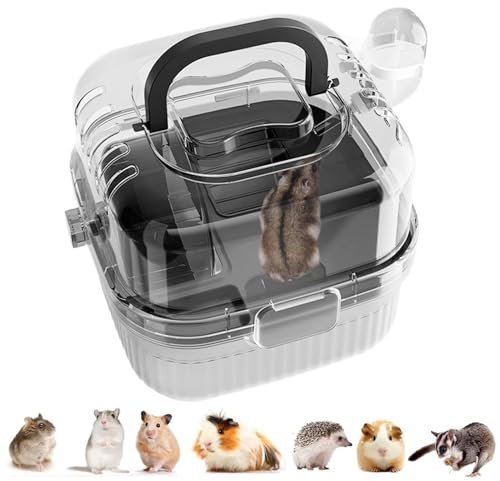 Chinchilla-Käfig, Igelhalter – Tragbare, transluzente Igel-Tragetasche | Große Kapazität Kleintier-Käfig mit Wasserflasche, Reisezubehör für Hamster C