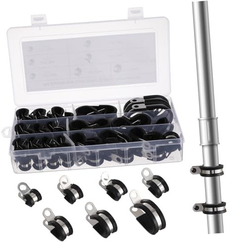 DOITOOL 72pcs Metal Clamp Cable Clamps u Bracket Tube Hose Stainless Steel R-Shape for Home Industrial Use