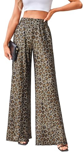 VOGMATE Sommer Hosen Damen Locker Weites Bein Luftige Hose High Waist Strandhose Y2K Leopardenmuster Freizeithose Bunte Hosen Leicht Chiffon