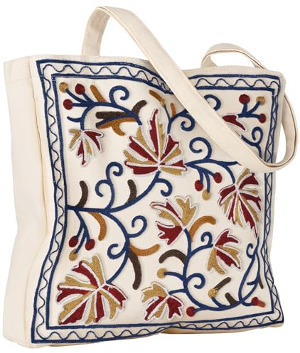 Miss Adola Bolsa de mano bordada para mujer – Bolsa de lona reutilizable para mujer, bonita bolsa de tela 3D para primavera y verano, para compras, trabajo, viajes, vacaciones, Hoja marrón, Medium