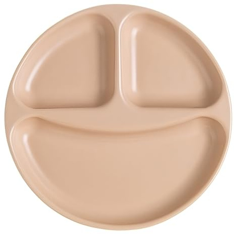 Plato Dividido de Cerámica - 20.5cm/8.07in Plato redondo Café con forma de Sonrisa, Adecuado para Niños, Estudiantes, Personas fitness y Control de peso, Apto para horno, Microonda y Lavavajilla