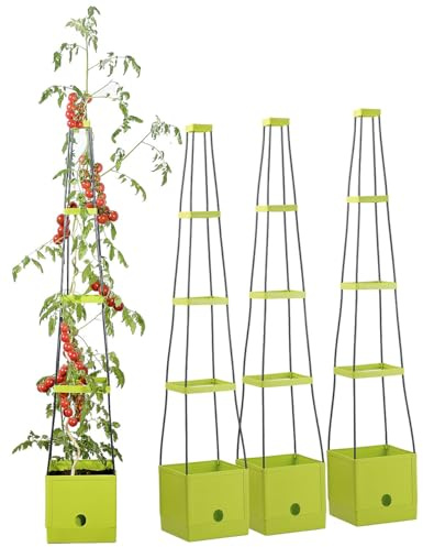 Royal Gardineer Pflanzenaufzuchttürme: 4er-Set Pflanz-Türme mit Rankhilfe für Tomaten, mit 2,5-l-Wassertank (Tomatentöpfe mit Rankhilfen, Tomaten-Pflanzturm mit Bewässerung, Topf)