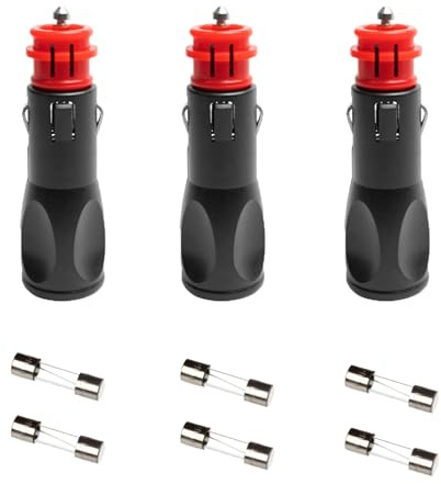 Leloco 3 Stück KFZ Universal 12V Zigarettenanzünder Stecker, 12V-24V Sicherheits-Universalstecker Normstecker mit 6 Stück 10A Sicherung für Auto LKW PKW Motorrad Navi Auto-Handstaubsauger usw