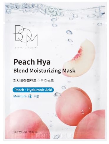 BOM Peach Hya Blend Moisturizing Mask – Koreanskt Sheet Mask Med Djup Fukt, Intensiv Återfuktning, Alla Hudtyper, Lyster & Fasthet, Koreansk Formula, Daglig Användning | K-Beauty 10pcs/pack 25gx10ea