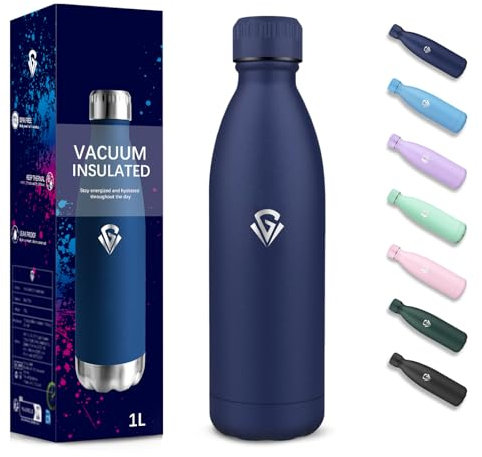 Gourde, 1000 ml Sans BPA, Gourde Isotherme, Isolation Sous Vide à Double Paroi, Bouteille Isotherme, 304 Acier Inoxydable, Gourde Acier Inoxydable pour Cuisine, Salle de Sport, Randonnée - Bleu foncé