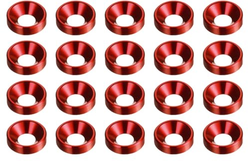 sourcing map 20 arandelas avellanadas M5 de aleación de aluminio anodizado, juntas de tornillo para piezas de accesorios mecánicos, color rojo