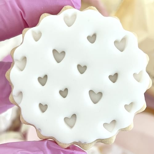 Heart Pattern Fondant Stamp Embosser Biscuits Cookies Cupcakes fits m&s Biscuits Great for Wedding Engagement First Birthday Sweet 16 Baby Shower Reusable Marks and Spencers Free Matching Cutter