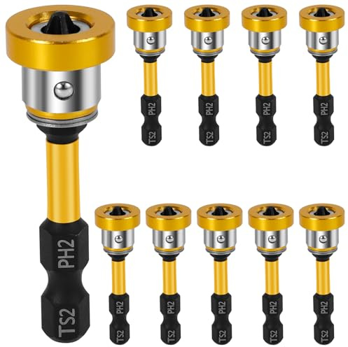 10 Stück Trockenbau Bit Aufsatz mit Tiefenanschlag, PH2 Trockenbauschrauben mit 1/4 Sechskantschaft Magnetisch Gipskarton Bit Aufsatz für Akku-Schrauber (Schwarz-Gelb)