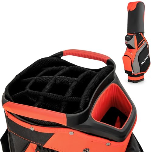 LIFEZEAL Golftasche mit 14 Trennwänden, Leichte und tragbare Golfbag Standtasche mit 7 Taschen, Reißverschluss, Regenhaube, PVC-Griff, Aufbewahrungsgurt (Orange)