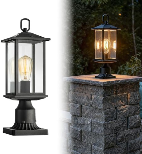 mirrea 18 Outdoor Post Lights, Pole Lamp for Outside, Lamp Post Light Fixture with Pier Mount Base, Hard Wired Outdoor Lighting for Yard, Deck, Matte Black, Pack of 1