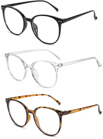 FangBoJie Blaues Licht Blockieren Brillen, Runde Rahmen Anti Blaues Lesebrille für Damen und Herren, Leichtes Gewicht Klare Blaulichtfilter Brille, Anti Blendung