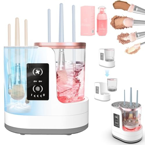 Makeup Brush Cleaner, 2026 New Makeup Brush Cleaner Machine with Sponge Shampoo, 3 IN 1 Electric Cosmetic Brushes Cleaner with Makeup Brush Dryer-Holder Suitable for All Brushes (Vellura Cleaner)