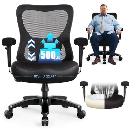 IWMH Kontorsstol 200 kg XXL, kontorsstol ergonomisk, stor och hög skrivbordsstol, nätdatorstol med justerbart ländryggsstöd och extra bred fjäderkudde 4D-armstöd (svart)