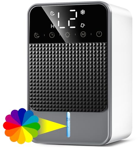 Deshumidificador eléctrico automático de 1800 ml Función de descongelación,Temporizador de 2 a 12 horas Modo reposo Pantalla LED de 7 colores Adecuado para dormitorios, baños y armarios(700ML/24H)