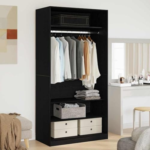 Frdhee Schrank Schlafzimmer Vorratsschrank,Kleiderschrank mit Regal Schwarz Eichen-Optik 100 x 50 x 200 cm,Kellerschrank für Wohnzimmer Flur Büro