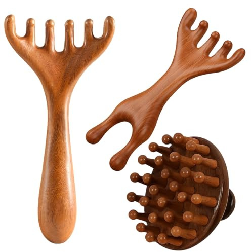 3-teilig mit Holzgriff,Kopfhaut Massagebürste Set, Scalp Massager für Entspannung, Kopfmassage Bürste aus Naturholz, Ideal für Wellness und Pflege