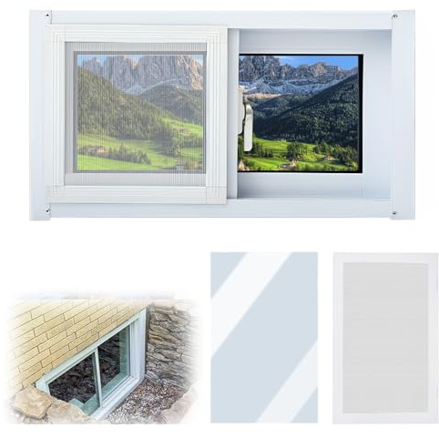 Kellerfenster mit Fliegengitter und Glas Aluminium-Austauschfenster für Hühnerställe, Küchen, Garagen, Häuser(HXW 60X80CM/23.6X31.4IN)