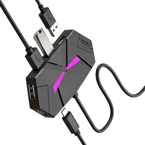 Ldabrye Efficient USB Splitter Adapter 7 Port with Led Light Reinforced Shielded Line Lightweight for Keyboard Storage USB Hub with LED Lighting