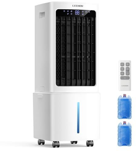 LEENON 9L Portable Air Conditioner, Air Cooler Fan with 3 Speeds, 35dB Quiet Cooling Fan with Wheel, Energy-Saving Evaporative Air Cooler for Bedroom & Home Office, Kids & Pet Friendly