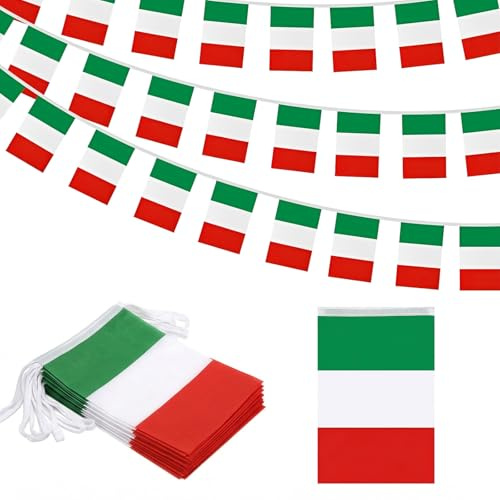 2 Pezzi Bandierine Italia 10 Metri (40 Bandierine), Bandiera Italiana 14x21cm per Eventi Sportivi, Calcio, Feste Patriottiche e Decorazioni, Festoni Italia in Poliestere Resistente