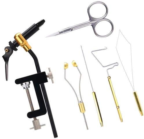 Sxhlseller Juego de Bodkin de Bobina Enhebradora de Látigo de Tornillo de Banco de Atado de Moscas de Acero de Alto Carbono para Fanáticos de la Pesca con Mosca (Kit de Atado de Moscas de 6 Piezas)