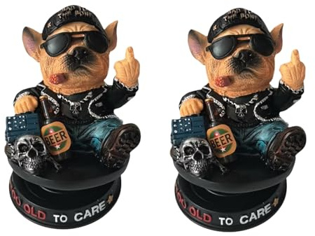 2Pc Too Old To Care Dashboard Bobblehead, Car Bobble Head, Bulldog Bobblehead, Funny Nodding Dog Ornament for Car Dashboard, Novelty Spring Wobble Head Figure, Cool Personality Vehicle Interior Decor