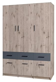 Masseno Schwebetürenschrank VARO 250/205/60 cm Kleiderschrank mit 4 Schubladen Schlafzimmer Schiebetürenschrank 3-türig mit Spiegel Eiche Wotan