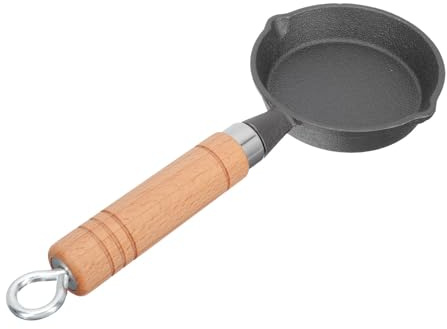 SHINEOFI Mini Sartén Antiadherente de Hierro Fundido Mango de Madera para Huevos y Tortillas, Fondo Plano para Cocina en Casa o Restaurante