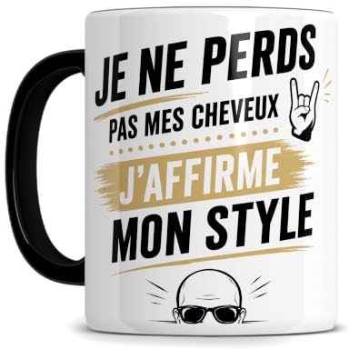 L'épicerie Chérie Mug Homme Chauve Humour – Je ne perds pas mes cheveux, j'affirme mon style – Cadeau Original Homme, Fête des Pères, Noël, Anniversaire, Tasse Céramique 330 ml