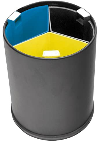JVD Corbeille Noire 10L Tri Sélectif avec 3 Bacs Intérieurs Colorés Poubelles et corbeilles à déchets