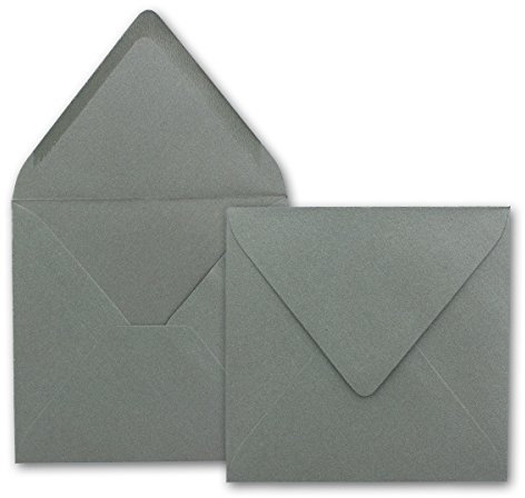 Brief-Umschläge quadratisch 50 Stück silber-matt dunkel-grau 14x14 cm 90 g/m² Nassklebung - spitze Verschluss-klappe Qualität von GUSTAV NEUSER
